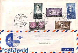 Van Riebeeck flight (right stamp damaged)
