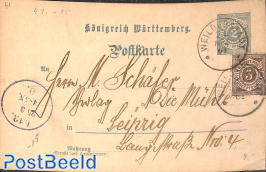 Postcard 2pf, uprated from WEILDERSTADT to Leipzig