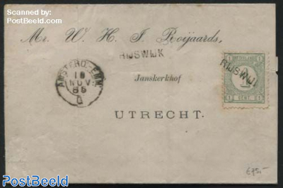 Letter from Rijswijk (langstempel) to Utrecht, Traject Kleinrond AMSTERD-EMM.
