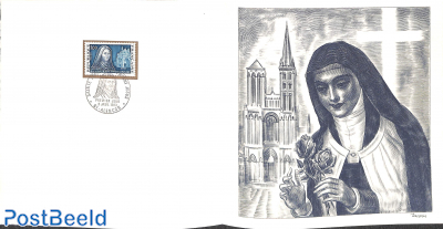 Therese de Lisieux, Special FDC leaf on handmade paper with Decaris gravure, limited ed.