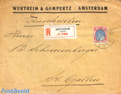 Registered letter from AMSTERDAM Amstel to St. Gallen (CH)