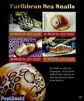 Bequia, Carribean Sea Snails 4v m/s