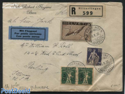 Airmail letter from Hilterfingen to Sterling (USA)
