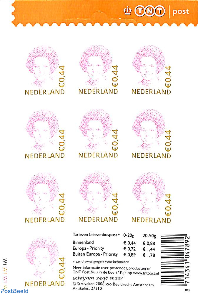 Beginner Giet teer Stamp 2006, Netherlands Beatrix 10x0.44 foil sheet, TNT logo, safety  perforation, closed hanging eye, 2006 - Collecting Stamps - PostBeeld -  Online Stamp Shop - Collecting