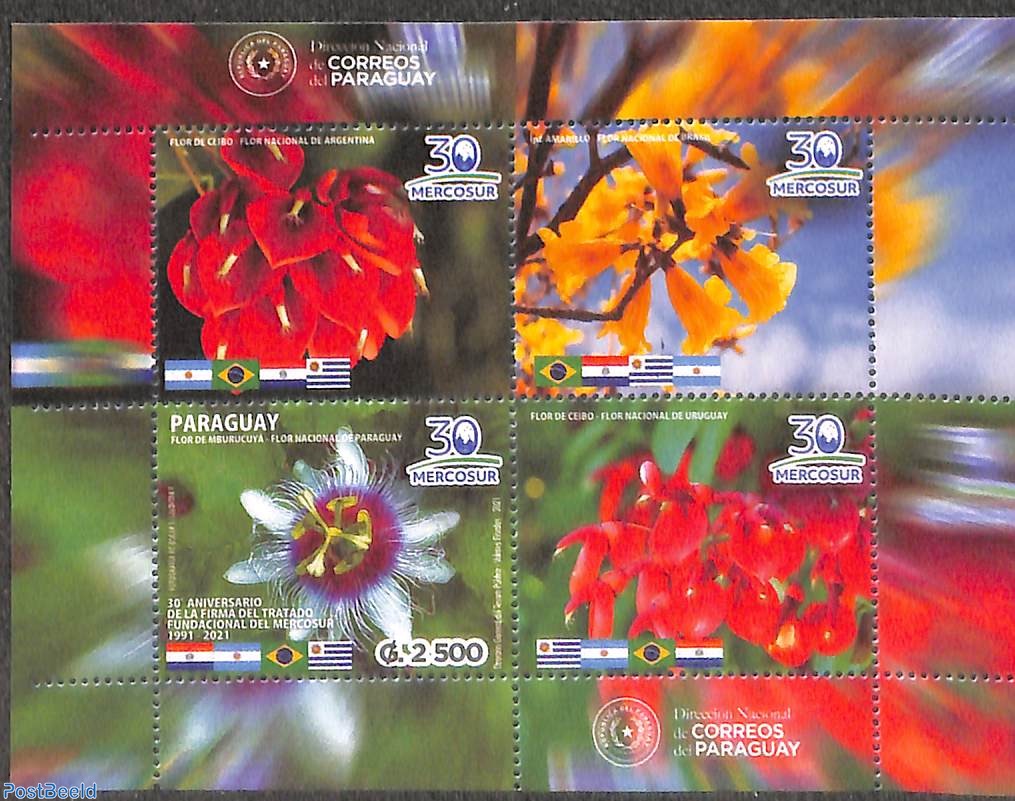 Stamp 2021, Paraguay Mercosur, flowers 4v m/s, 2021 - Collecting Stamps -  PostBeeld - Online Stamp Shop - Collecting