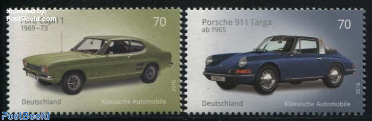 Stamp 2016, Germany, Federal Republic Classic Cars, Porsche 911 & Ford Capri  2v, 2016 - Collecting Stamps - PostBeeld - Online Stamp Shop - Collecting